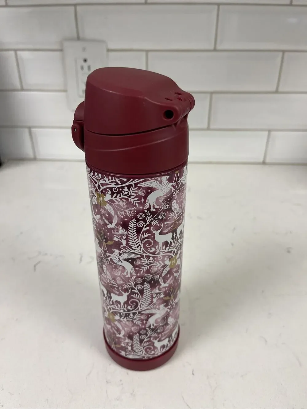 Harry Potter™ Magical Damask Water Bottle  - Burgundy PATRONUS Flip Top